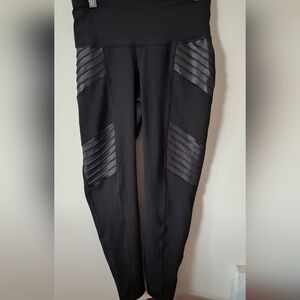 Black Leggings with Textured Shiny Panels